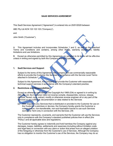 Free Software as a Service (SaaS) Agreement Template