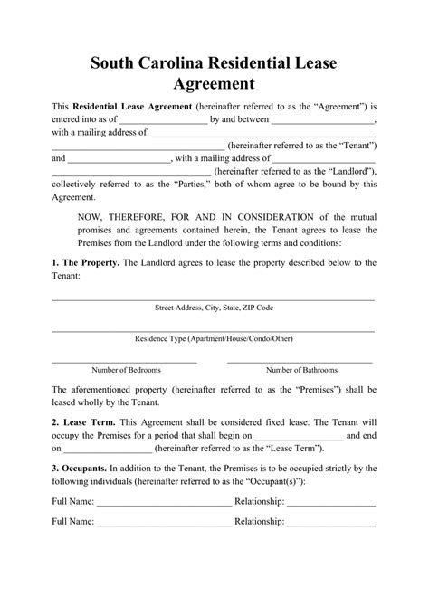 Free South Carolina Rental Lease Agreement Templates Pdf