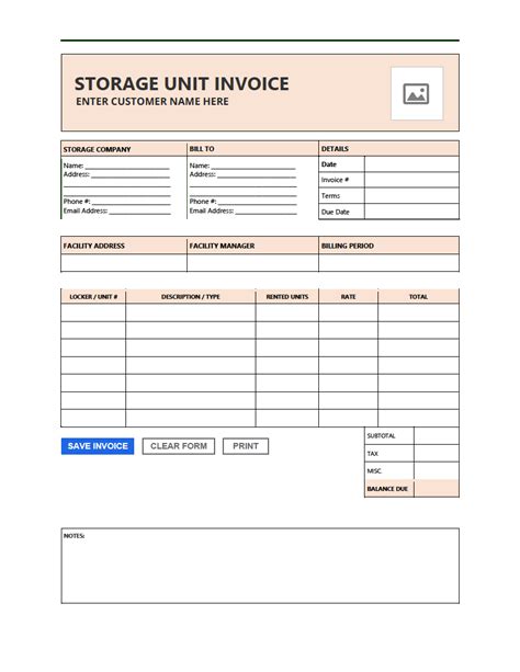 Free Storage Unit Invoice Template PDF WORD EXCEL