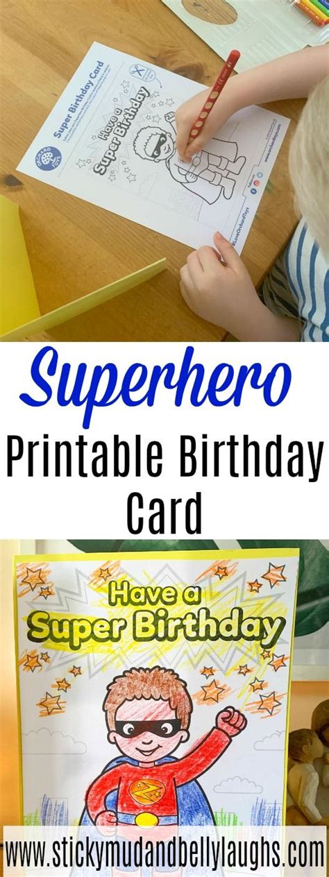 Free Superhero Printable Birthday Card Craft Sticky Mud & Belly Laughs