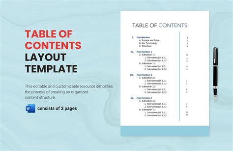 Free Table Of Content Template