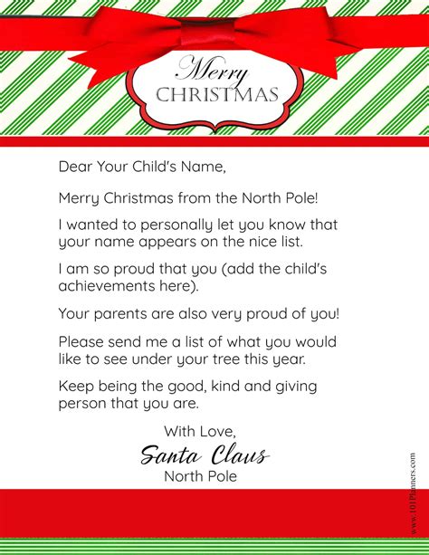 Free Template For Letter From Santa To Prin