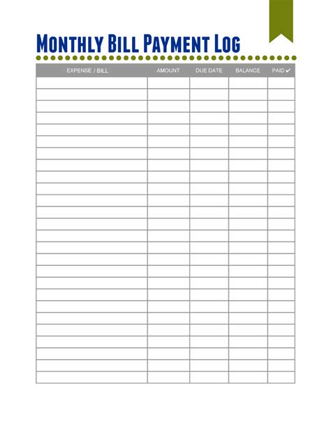 Free Template For Monthly Bills