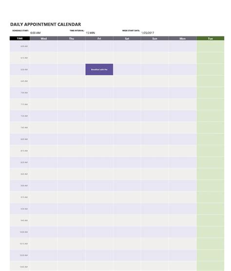 Free Template Schedule Daily Appointment 30 Minutes Example Calendar Printable