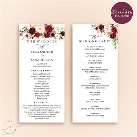 Free Templates For Wedding Programs