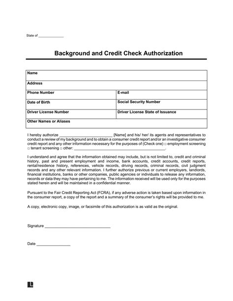 Free Tenant Background Check Authorization Forms PDF