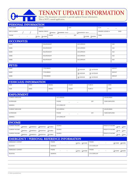 Free Tenant Information Update Forms Word Pdf
