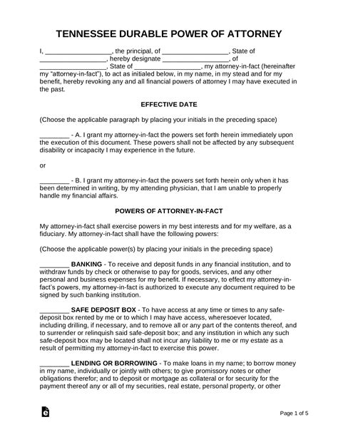 Free Tennessee Power of Attorney Forms Word PDF eForms
