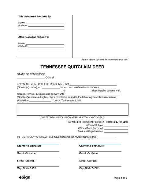 Free Tennessee Quit Claim Deed Form Pdf Word Eforms Free Free