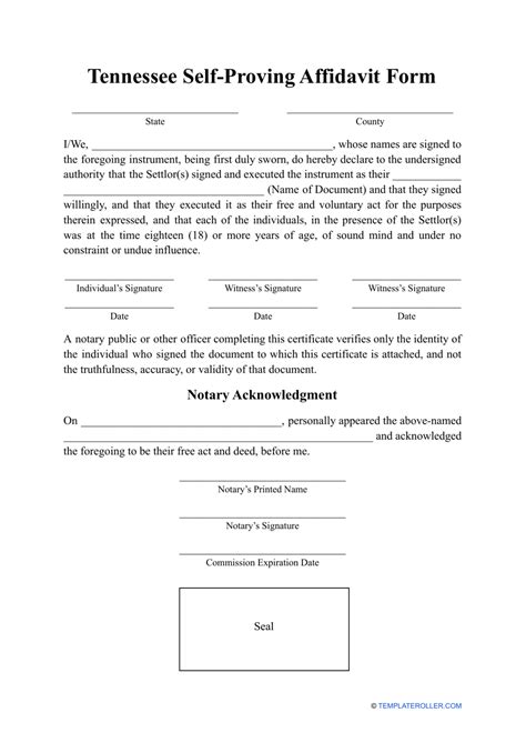 Free Tennessee SelfProving Affidavit Form PDF Word eForms