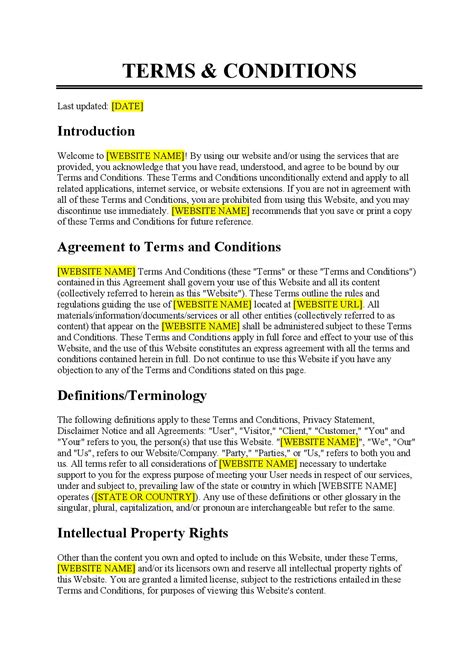 Free Terms and Conditions Agreement PDF & Word Legal Templates