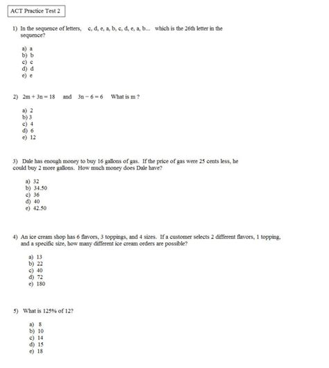 Free Test Printable Act Practice With Answers