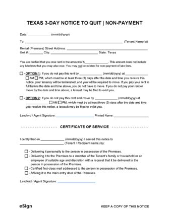 Free Texas 3 Day Notice to Quit Form NonPayment PDF Word eForms