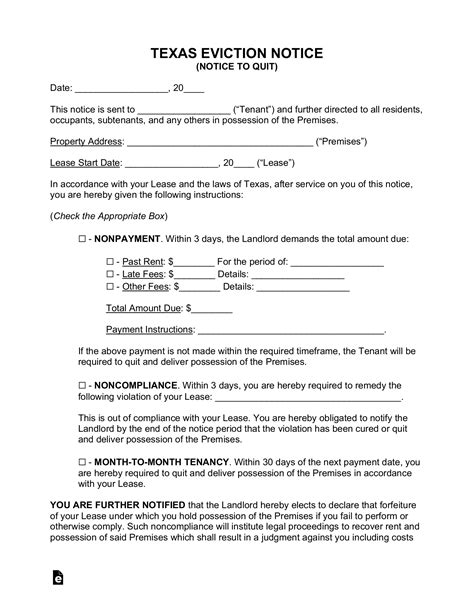 Free Texas Eviction Notice Forms Notice to Quit Laws and Process