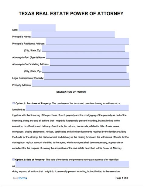 Free Texas Real Estate Power of Attorney Form PDF Word eForms