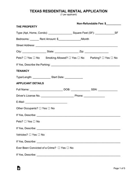 Free Texas Rental Application Form Word PDF eForms