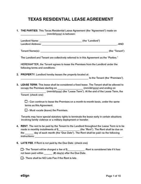 Free Texas Rental Lease Agreement Templates PDF Word