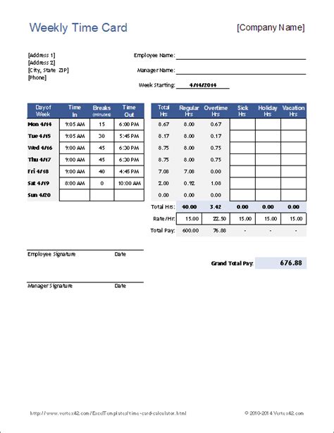 Free Time Card Calculator Timesheet Calculator for Excel