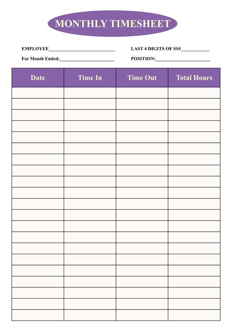 Free Time Sheets Printable