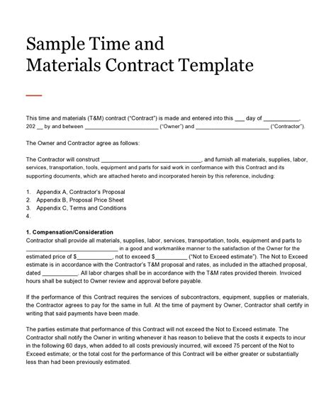 Free Time and Material Template Of Time and Materials Construction Contract