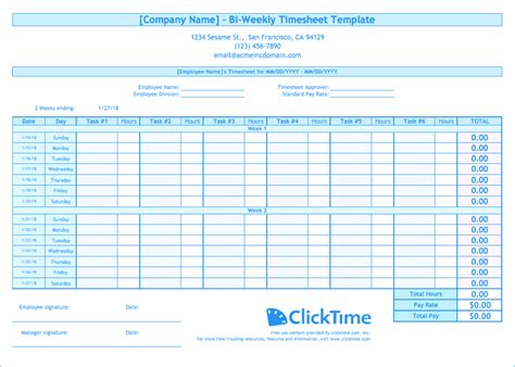 Free Timesheet Template Printable Timesheets Clicktime