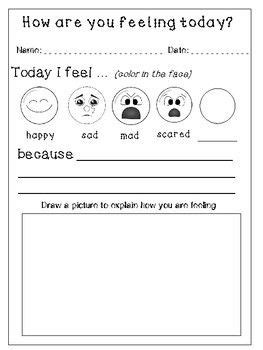 Free Today I feel... Worksheet KY designX
