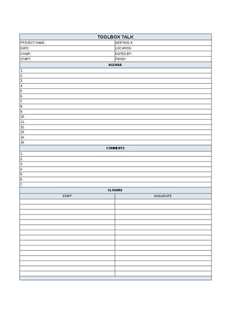 Free Toolbox Talk Template Project Manager Store