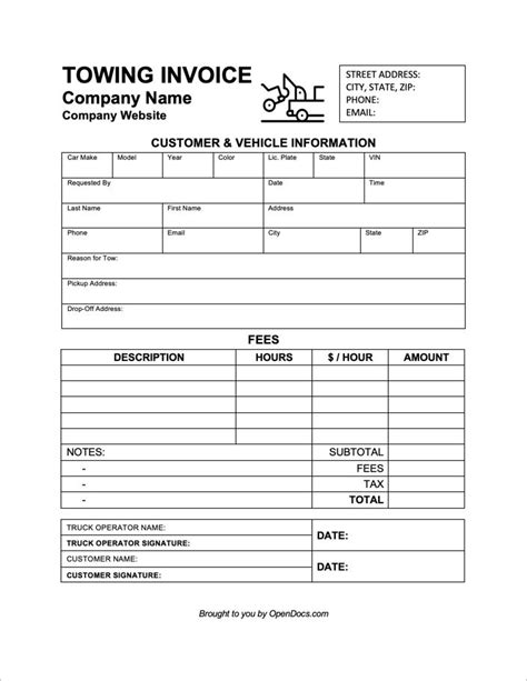 Free Towing Invoice Template. Customize and Send in 90 Seconds