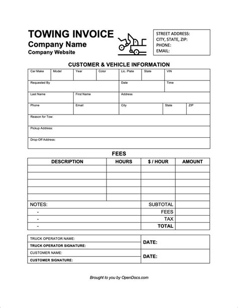 Free Towing Service Invoice Template Pdf Word Excel