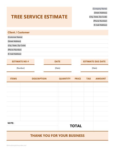 Free Tree Service Estimate Template PRINTABLE TEMPLATES