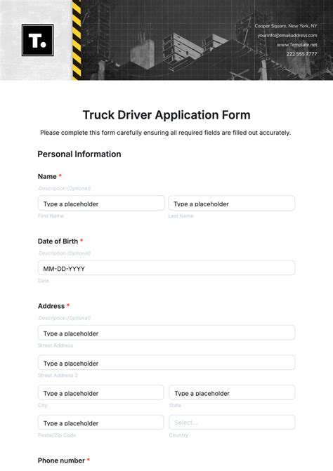 Free Truck Driver Application Template Database