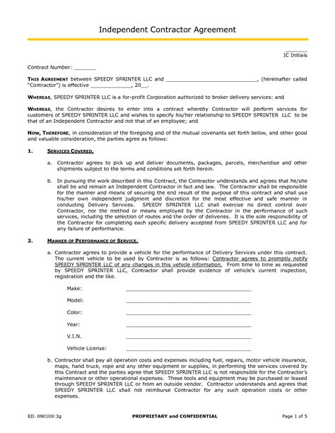 Free Truck Driver Contract Agreement Template Sample Riccda