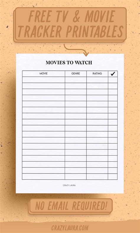 Free Tv Series Movie Tracker Printable Pdf Sheets Crazy Laura