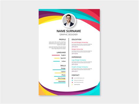 Free Two Column Resume Template with Colorful Style Design