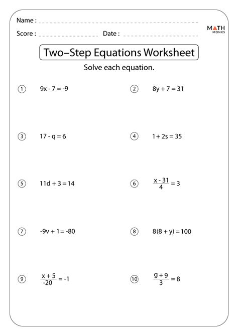 Free Two Step Equation Worksheets