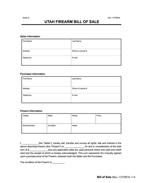 Free Utah Firearm Bill of Sale Form - Word PDF – eForms