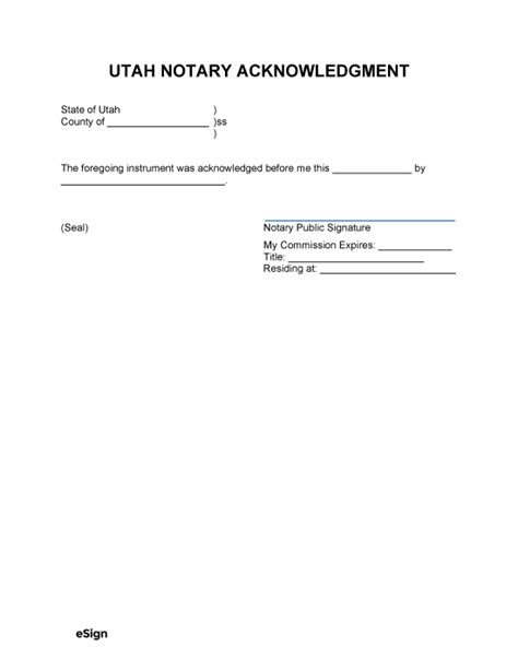 Free Utah Notary Acknowledgment Form PDF Word eForms