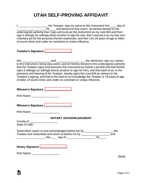 Free Utah SelfProving Affidavit Form PDF Word eForms