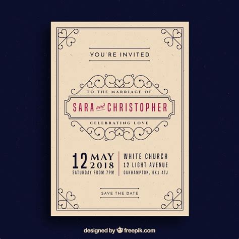 Free Vector Retro Wedding Invitation Template