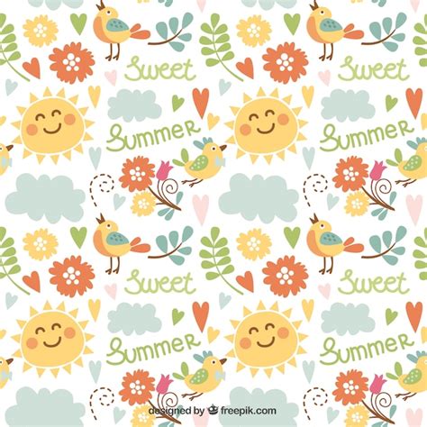 Free Vector Summer pattern with cute illustrations