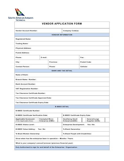 Free Vendor Application Form Templates