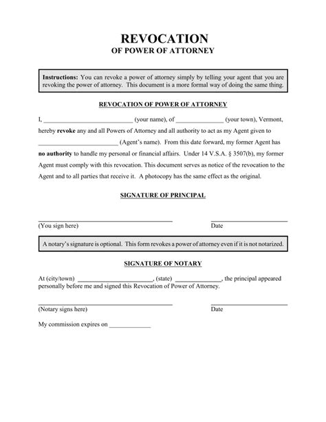 Free Vermont Revocation of Power of Attorney Form PDF Word eForms