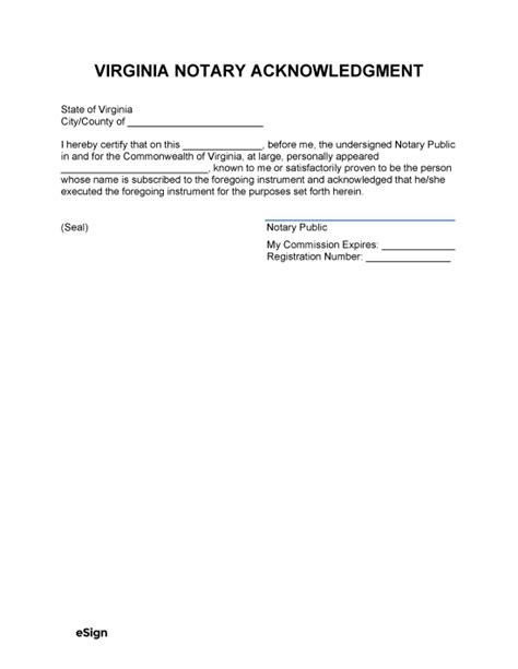 Free Virginia Notary Acknowledgment Form PDF Word