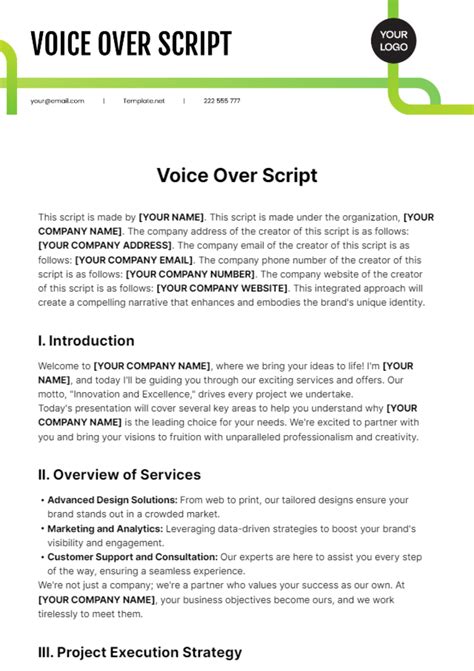Free Voice Over Script Template Edit Online & Download