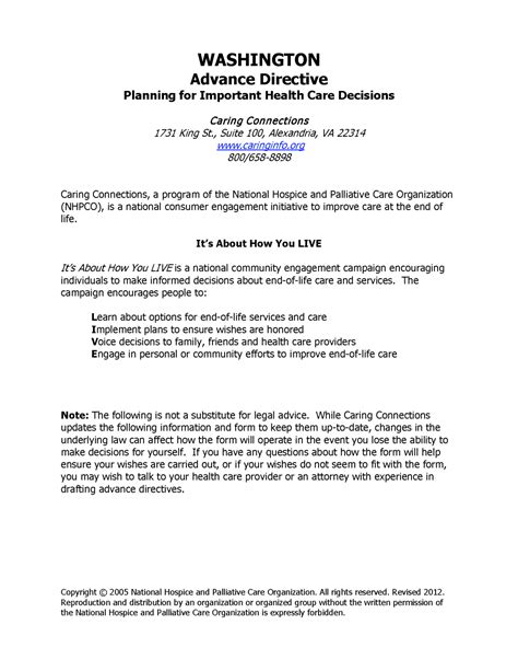 Free Washington Advance Directive Form PDF eForms