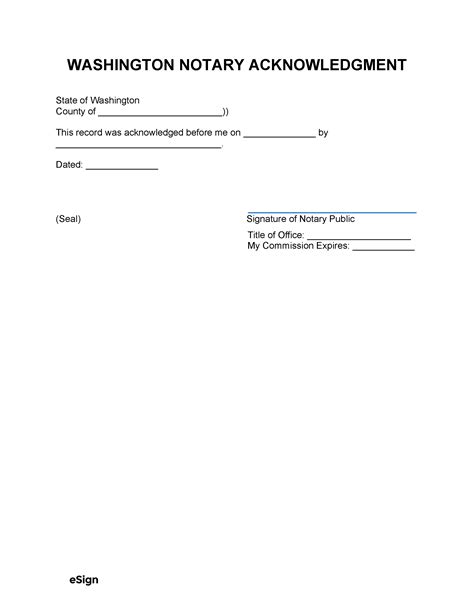 Free Washington Notary Acknowledgment Form PDF & Word
