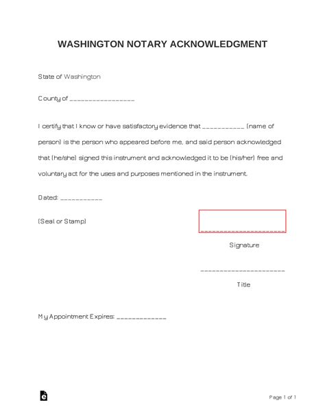 Free Washington Notary Acknowledgment Form PDF Word eForms