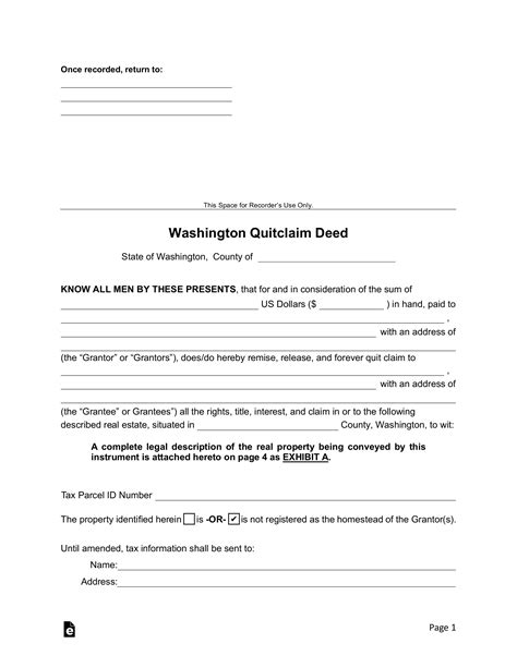 Free Washington Quit Claim Deed Form PDF Word eForms