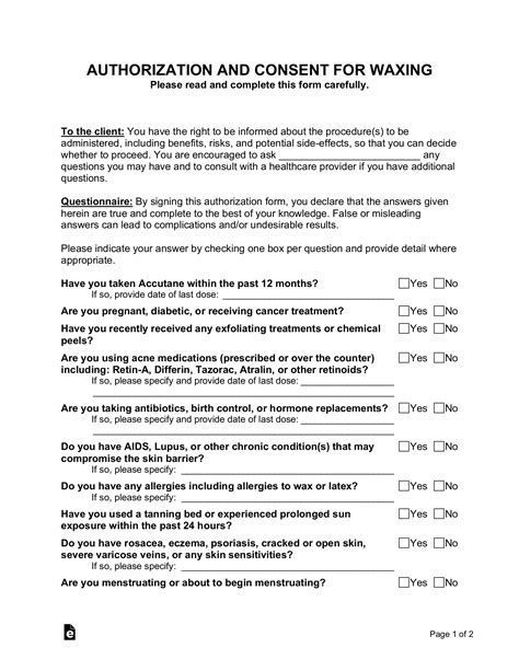Free Waxing Consent Form PDF Word eForms