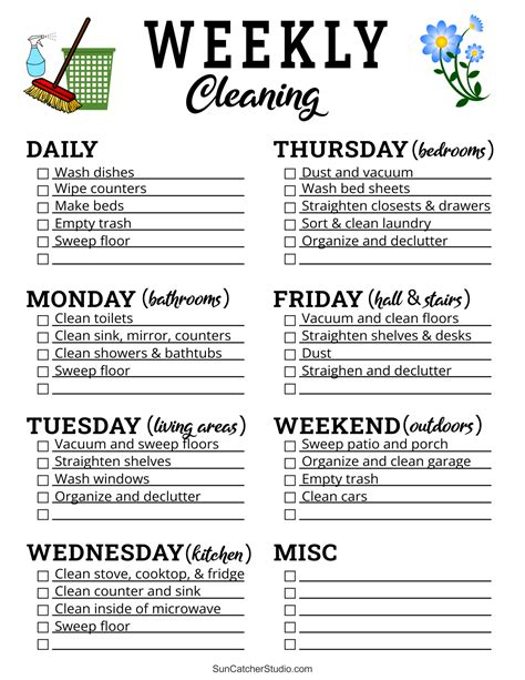 Free Weekly Cleaning Checklist Free Printable Included